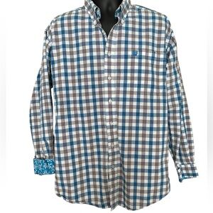 Cinch Men's Blue and White Checkered Shirt size large